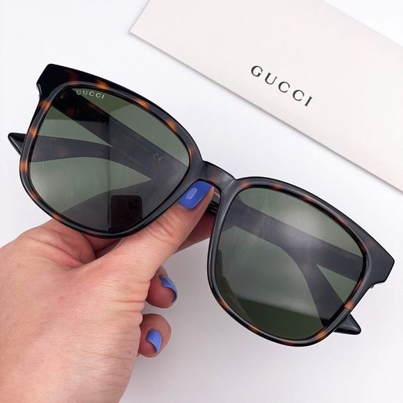 🔥  GUCCI LOGO GG0637SK 002 Sunglasses Havana Green Square Men - Picture 1 of 12
